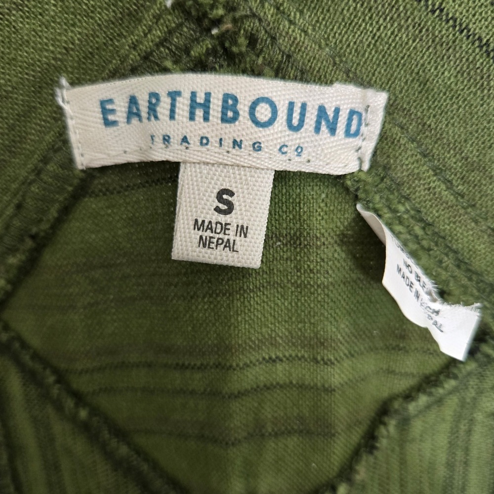 Earthbound Trading Co Olive Green Striped Jumpsuit Overalls Women's S - Picture 3 of 7